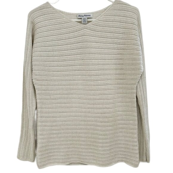 Tommy Bahama Metallic Gold Thread Knit Sweater S Long Sleeve Lightweight - Picture 1 of 9